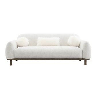 84" Mid-Century 3-Seater Chenille Sofa Plush Bench Seating with Faux Fur Accent Cushions