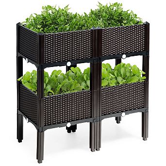 Costway Set of 4 Raised Garden Bed Elevated Flower Vegetable Herb Grow Planter Box