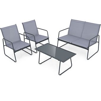 Costway 4 pc Metal Patio Furniture Chat Set Outdoor Conversation Table Garden