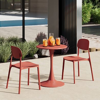 Modern Stackable Polypropylene Plastic Patio Dining Chair (Set of 2)
