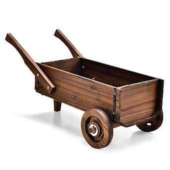 Costway Decorative Wagon Cart Plant Flower Pot Stand Wooden Raised Garden Planter Box