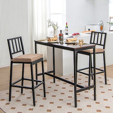 Costway Set of 2 Patio Metal Bar Stools Outdoor Bar Height Dining Chairs with Cushion