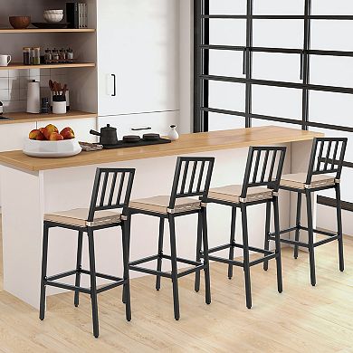 Costway Set of 2 Patio Metal Bar Stools Outdoor Bar Height Dining Chairs with Cushion