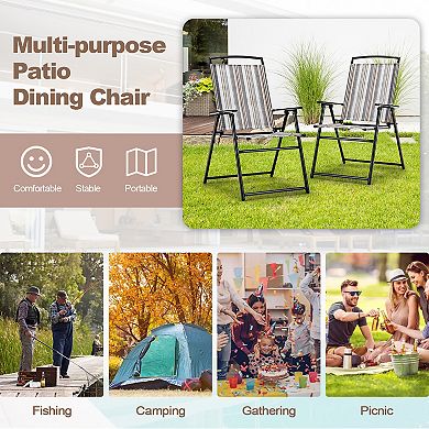 Costway 2pcs Patio Folding Sling Chairs Dining Armrest Backrest Outdoor Portable Streak