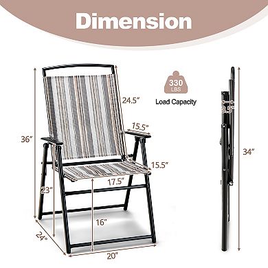 Costway 2pcs Patio Folding Sling Chairs Dining Armrest Backrest Outdoor Portable Streak