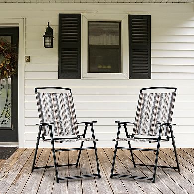 Costway 2pcs Patio Folding Sling Chairs Dining Armrest Backrest Outdoor Portable Streak