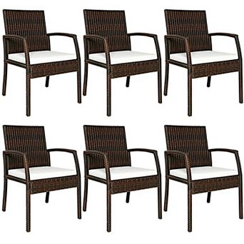 Costway Set of 6 Patio Rattan Dining Chairs Cushioned Sofa Armrest Garden Deck
