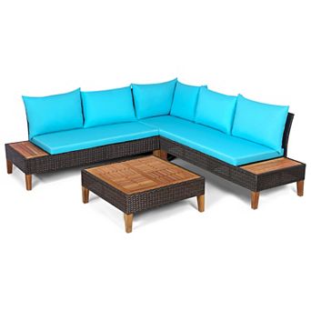 Costway 4 pc Acacia Wood Patio Conversation Setw/Wooden Side Table