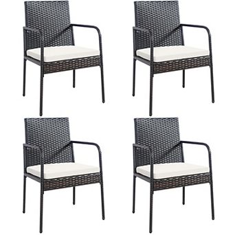 Costway 4 pc Patio Wicker Rattan Dining Chairs Cushioned Seats Armrest Garden