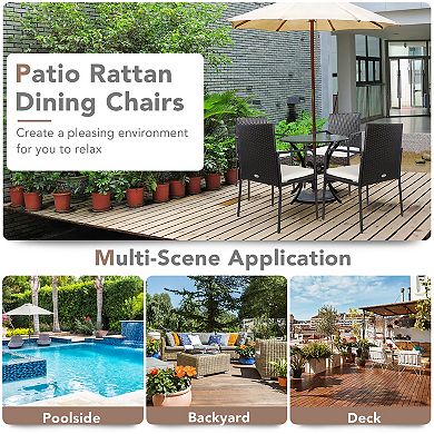 Costway 4PCS Patio Wicker Rattan Dining Chairs Cushioned Seats Armrest Garden