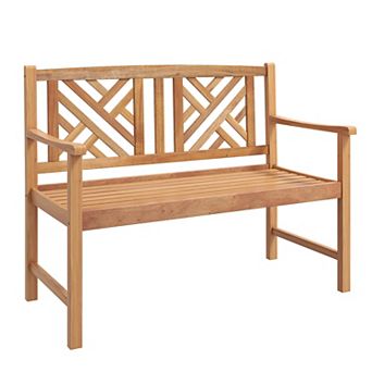 Costway Patio Acacia Wood 2-Person Slatted Bench Outdoor Loveseat Chair Garden
