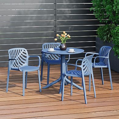 5-Piece Outdoor Resin Round Patio Dining Table Set with Modern Stackable Patio Dining Chairs