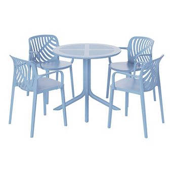 5 pc Outdoor Resin Round Patio Dining Table Set with Modern Stackable Patio Dining Chairs