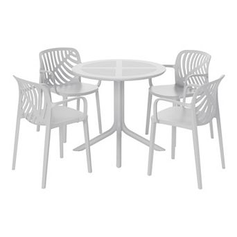 5 pc Outdoor Resin Round Patio Dining Table Set with Modern Stackable Patio Dining Chairs