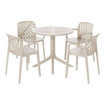 5 pc Outdoor Resin Round Patio Dining Table Set with Modern Stackable Patio Dining Chairs