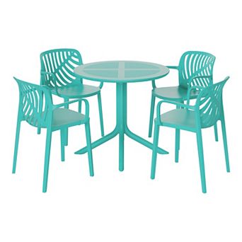 5 pc Outdoor Resin Round Patio Dining Table Set with Modern Stackable Patio Dining Chairs