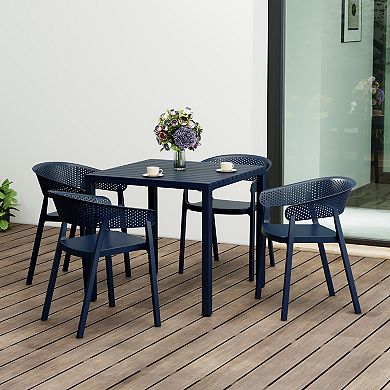 5-Piece Outdoor Metal Frame Square Dining Table Patio Set with Stackable Patio Dining Chairs