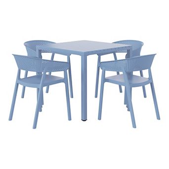 5 pc Outdoor Metal Frame Square Dining Table Patio Set with Stackable Patio Dining Chairs