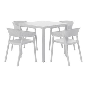 5 pc Outdoor Metal Frame Square Dining Table Patio Set with Stackable Patio Dining Chairs