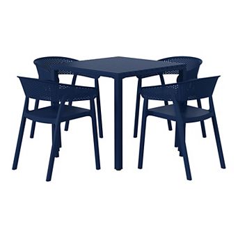 5 pc Outdoor Metal Frame Square Dining Table Patio Set with Stackable Patio Dining Chairs