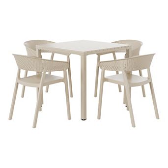 5 pc Outdoor Metal Frame Square Dining Table Patio Set with Stackable Patio Dining Chairs