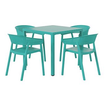 5 pc Outdoor Metal Frame Square Dining Table Patio Set with Stackable Patio Dining Chairs