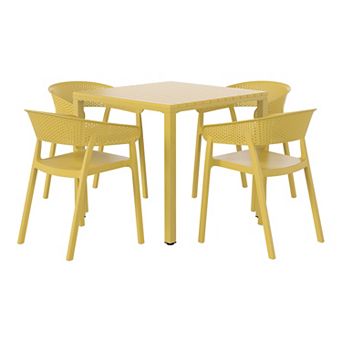 5 pc Outdoor Metal Frame Square Dining Table Patio Set with Stackable Patio Dining Chairs