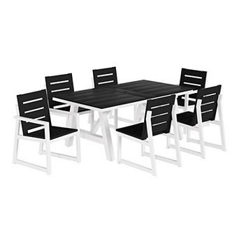 7 pc HDPE Outdoor Furniture Patio Dining Table With Umbrella Hole and Chairs Set For 6