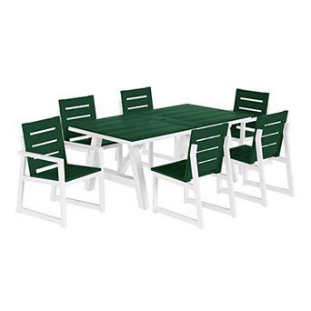 7 pc HDPE Outdoor Furniture Patio Dining Table With Umbrella Hole and Chairs Set For 6
