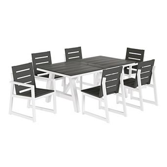 7 pc HDPE Outdoor Furniture Patio Dining Table With Umbrella Hole and Chairs Set For 6