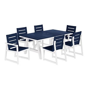 7 pc HDPE Outdoor Furniture Patio Dining Table With Umbrella Hole and Chairs Set For 6