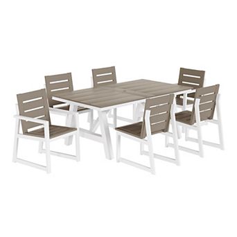 7 pc HDPE Outdoor Furniture Patio Dining Table With Umbrella Hole and Chairs Set For 6