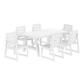 7 pc HDPE Outdoor Furniture Patio Dining Table With Umbrella Hole and Chairs Set For 6