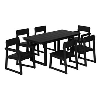7 pc Modern HDPE Outdoor Patio Dining Table Set With Umbrella Hole