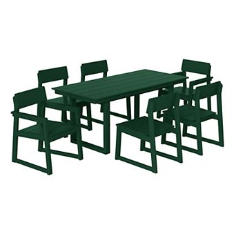 7 pc Modern HDPE Outdoor Patio Dining Table Set With Umbrella Hole