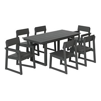 7 pc Modern HDPE Outdoor Patio Dining Table Set With Umbrella Hole