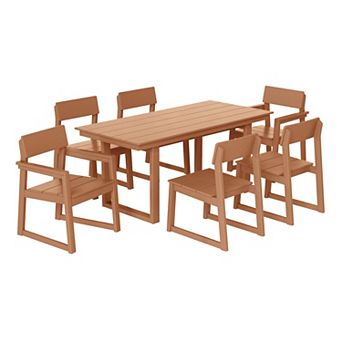 7 pc Modern HDPE Outdoor Patio Dining Table Set With Umbrella Hole