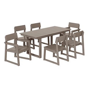 7 pc Modern HDPE Outdoor Patio Dining Table Set With Umbrella Hole