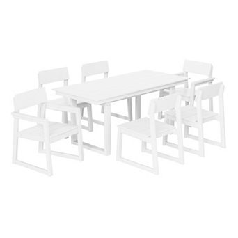 7 pc Modern HDPE Outdoor Patio Dining Table Set With Umbrella Hole