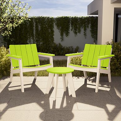 3-Piece Outdoor HDPE Conversation Set with Deep Seating Chairs and Round Side Table