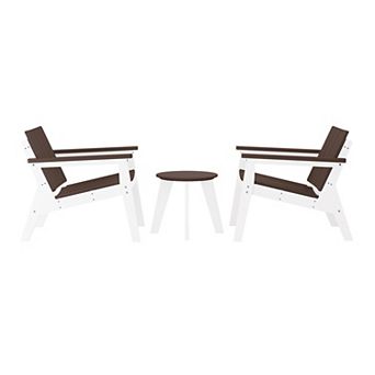 3 pc Outdoor HDPE Conversation Set with Deep Seating Chairs and Round Side Table