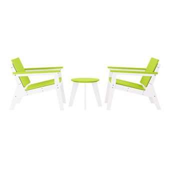 3 pc Outdoor HDPE Conversation Set with Deep Seating Chairs and Round Side Table