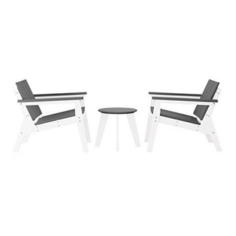 3 pc Outdoor HDPE Conversation Set with Deep Seating Chairs and Round Side Table