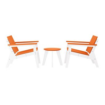 3 pc Outdoor HDPE Conversation Set with Deep Seating Chairs and Round Side Table