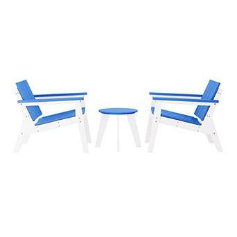 3 pc Outdoor HDPE Conversation Set with Deep Seating Chairs and Round Side Table