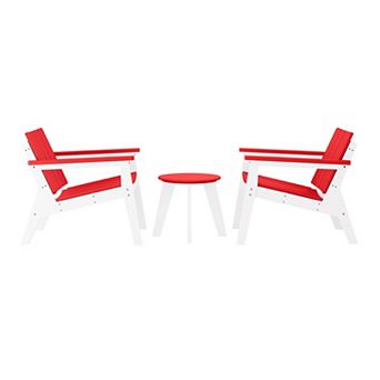 3 pc Outdoor HDPE Conversation Set with Deep Seating Chairs and Round Side Table