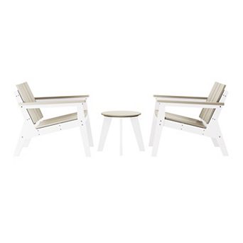 3 pc Outdoor HDPE Conversation Set with Deep Seating Chairs and Round Side Table