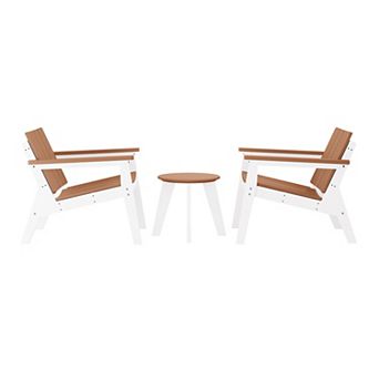 3 pc Outdoor HDPE Conversation Set with Deep Seating Chairs and Round Side Table