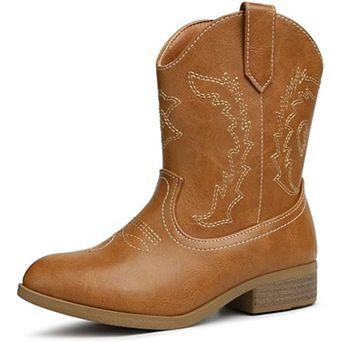 HOMEHOT Boys Girls Western Cowgirl Cowboy Boots Mid Calf Riding Shoes