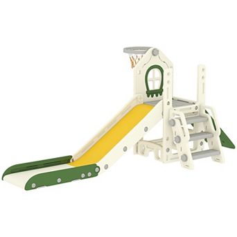 Qaba Foldable 4 in 1 Toddler Slide with Climber, Basketball Hoop, Storage